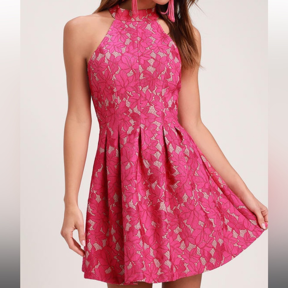 Lulu’s Fuschia Halter Skater Dress